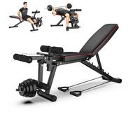 Multifunctional Adjustable Weighted Bench with Leg Extension and Preacher Pad, Abs/Back Hyper Roman Chair, Adjustable Abs Bench, Flat Incline, Hyperextension, Back Extension Machine