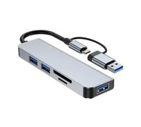 Multifunctional Aluminum USB C Hub Supporting 5Gbps Transfer Speed & Double Cards Reader Space Saving 5 Port USB C Dock