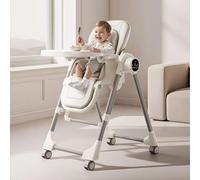 Multifunctional Baby High Chair, Foldable with Remote Control, 5-Point Safety Belt, 2-Tier Split Tray Design, Adjustable Reclining Seat, for 0-6 Years Baby (Electric White)