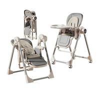 Multifunctional Baby High Chair, Foldable with Remote Control, 5-Point Safety Belt, 2-Tier Split Tray Design, Adjustable Reclining Seat, for 0-6 Years Baby (Electric Grey)