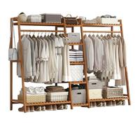 Multifunctional Bamboo Clothes Rack with Shoe Shelves - Stylish Coat Stand for Bedroom & Living Room Space-Saving Hanger nizer for Coats Hats and Accessories