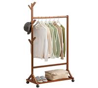 Multifunctional Bamboo Clothing Rack on Wheels 4-Tier Open Wardrobe for Clothes Shoes & Bags Ideal for Bedroom Entryway & Living Room Storage