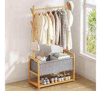 Multifunctional Bamboo Coat Rack with Storage Bag & Shoe Shelf for Entryway Bedroom Natural Color 80 * 30 * 165cm Stylish nizer for Home Decor