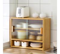 Multifunctional Bamboo Kitchen Pantry Sideboard & Spice Rack - Freestanding Storage Cabinet for Bottles, Plates & Bowls - Stylish Kitchen Shelves & Bread Box