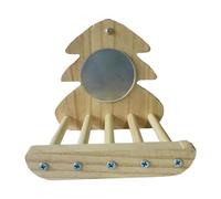 Multifunctional Birdcage Accessory with Mirror Stand for Lovebirds and Parakeets - Hanging Perch, Swing, and Play Area- wood color