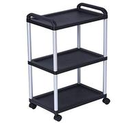 Multifunctional Black 3-Tier Rolg Service Cart - Portable Plastic Trolley for Restaurant & Chinese Fondue - Heavy-Duty with Handle, Ideal for Catering & Events