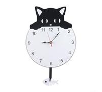 Multifunctional Black Cat Wall Clock, Acrylic Design with Swing Tail Pendulum for Stylish Home Decor