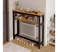 Multifunctional Black Radiator Cover & 2-Tier Farmhouse Console Table, Slim Metal Frame Entryway Table for Living Room & Hallway, 100 x 20 cm - Stylish Storage Solution