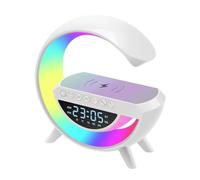 Multifunctional Bluetooth Speaker-Colorful Atmosphere Light Wireless Charging and Clock All-in-one Machine, G Shaped Smart Lamp and Bluetooth Speaker with Wireless Charger for Bedroom (with Clock)