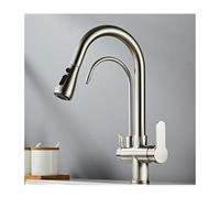 Multifunctional Brass Kitchen Faucet 360° Swivel Tap with Pull Down Sprayer 3-Way Cold/Hot Water Output Direct Drinking Water 60cm 3/8 inch Inlet Pipe