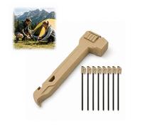 Multifunctional Camping Hammer & Tent Stake Puller with 8 Pegs, Heavy Duty Mallet with Hidden Storage Handle and Bottle Opener, Lightweight, for Outdoor Hiking, Backpacking (Khaki)