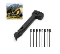 Multifunctional Camping Hammer & Tent Stake Puller with 8 Pegs, Heavy Duty Mallet with Hidden Storage Handle and Bottle Opener, Lightweight, for Outdoor Hiking, Backpacking (Black)