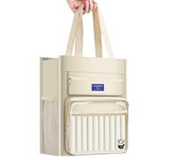 Multifunctional Canvas Book Bag Handheld School 8 Compartments File Document Storage for Student Teacher Officer Bible Study Accessories