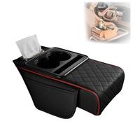 Multifunctional Car Armrest Cushion, Integrated Pressurized Multifunctional Car Armrest Heightening Pad, Auto Center Console Arm Rest Cushion with 2 Cup Holder (Black-Red)
