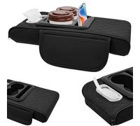 Multifunctional Car Armrest Cushion, Leather Auto Armrest Cushion Center Console Cover with Tissue Box and Cup Holder, Universal Fit for Most Vehicles,Preventing Arm Fatigue for Long Journeys(black)