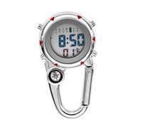 Multifunctional Carabiner Watch with Compass Quartz Alarm Date Display Portable for Doctors Nurses Paramedics Outdoor Climbing Camping Red Stainless Steel