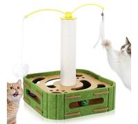 Multifunctional Cat Scratching Post, Cat Scratch Post Sisal Rope Wooden Scratching Posts for Indoor Cats with Feather Teaser, Toy Balls, Maze Track, Bell Ball (Green)