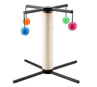 Multifunctional Cat Scratching Post with 4 Bell Balls, Stable Framework Cat Game Toy, Sisal Rope Covered Scratching Post for Vertical or Horizontal Use, Portable and Detachable Des