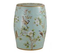 Multifunctional ceramic drum stool, glazed, practical, decorative, hand-painted, weatherproof, for everyday use in the family garden (light blue)