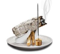 Multifunctional Ceramic Relief Incense Holder Tray with Porcelain Hand and Brass 9-holes Incense Holder for Burning Sage, Palo Santo Stick, Incense Sticks