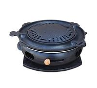 Multifunctional Charcoal Barbecue Grill, Cast Iron BBQ Grill Indoor Outdoor Korean Style with Wooden Tray 34x12cm 8 Styles(H)