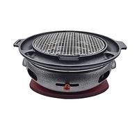 Multifunctional Charcoal Barbecue Grill, Cast Iron Charcoal Grill Smokeless BBQ with Wooden Tray Multicolor 32cm*10.5cm for Camping Picnic(J)
