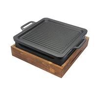 Multifunctional Charcoal Barbecue Grill, Korean BBQ Grill Non-Stick, Wood Base, Alcohol Tray, Indoor Outdoor, 20-28cm x 11cm(20cm*11cm)