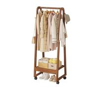Multifunctional Clothes Racks with Shelves for Storage,Sturdy Bamboo Clothing Rack with Wheels,Heavy Duty Garment Rack with Hanging Rails and Hook,For Entryway,Bedroom,Office,Shop