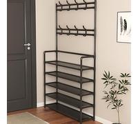 Multifunctional Coat Rack & Shoe Stand Large Capacity with 2 Rows of Hooks Stylish Black Storage Solution for Hallway & Foyer 80x26x172cm