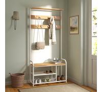 Multifunctional Coat Rack with Bench, Hooks & Shoe Storage