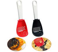 Multifunctional Cooking Spoon, 2 Pcs Cooking Spoon Skimmer Scoop Slotted Spoon Non-toxic, Heat-resistant, Colander Strainer Grater Masher for Draining, Cooking, Grinding (Black Red)
