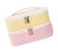Multifunctional Corduroy Makeup Case with Two Sections for Organized Storage Holds Multiple Beauty Essential Easily Double Layer Cosmetic Bag