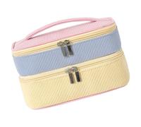 Multifunctional Corduroy Makeup Case with Two Sections for Organized Storage Holds Multiple Beauty Essential Easily Double Layer Cosmetic Bag