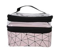Multifunctional Cosmetic Case, Portable Makeup Bag with Double Layer Storage, Transparent Top for Easy Viewing and Privacy Bottom, Large Capacity Toiletry Organizer for (Pinkish)