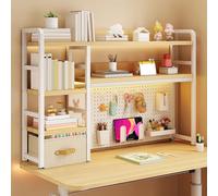 Multifunctional Desk Hutch for Dorm & Home Office 53.14" Yellow Desktop Bookshelf with Pegboard Multi-layer Storage Solution for Living Room & Study Space