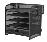 Multifunctional Desk Organizers, 5-Tiered Paper Letter Tray Organizers with Sliding Drawer and 2 Pen Holder Supplies