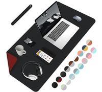 Multifunctional Desk Pad Mat with Sewing Edge, Waterproof PU Leather Large Desk Blotter Mouse Pad Writing Pad for Office and Home, Dual-Sided -Black+Red, 80cm x 40cm