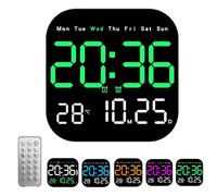 Multifunctional Digital Alarm Clock for Home & Office, Portable Large Display Digital Alarm Clock with Remote Control & Hidden Stand, Adjustable Brightness, Date and Day of Week,Temperature (Green)