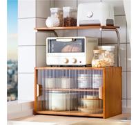 Multifunctional Dish Drainer & Microwave Oven Rack Large Kitchen Storage Cabinet with Acrylic Door Countertop with Shelves Brown 17.7"x11.8"x2"