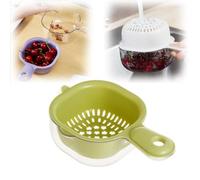 Multifunctional Drain Basket Dual-Layer Veggie Colander Draining Basket with Handle, Fruit Bowl with Strainer Mini Fruit Strainer for Washing Berry Tomato Grape (Light Green)