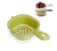 Multifunctional Drain Basket, Kitchen Dual-Layer Draining Basket with Handle, 2 in1 Fruit Cleaning Bowl with Strainer Container, Portable Washing Colander for Food Fruits Vegetables (Green)