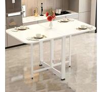 Multifunctional Drop Leaf Dining Table, Expandable & Foldable Space-Saving Furniture, Metal Bracket Design, White Legs, 100cm/39.3in - Perfect for Small Spaces