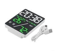 Multifunctional electronic clock with temperature and humidity display, day of the week, date and daylight saving time function for indoor use (/ Green+White)