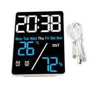 Multifunctional electronic clock with temperature, humidity, day of the week, date display and daylight saving time setting for home and office use (/ Blue+White)