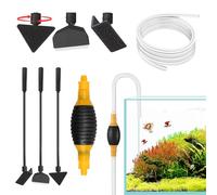 Multifunctional Fish Tank Cleaner & Gravel Cleaner Kit - Aquarium Siphon Vacuum Pump with 1m Hose, Air Bulb & 2 Lock Caps, Fish Tank Cleaning Kit for Water Change, Gravel Washer & Debris Remover