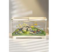 Multifunctional Fish Tank Small Aquarium Creative Fish Tank Multifunctional Fish Tank For Jellyfish, Guppies, Shrimp (basic Model, 38.8x21.5x21.2cm)(Yellow)