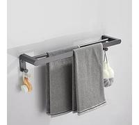 Multifunctional Floating Bathroom Shelf Set Gunmetal Gray Aluminum Shower Caddy Rustproof Towel Rail & Paper Holder 50cm Double Bar for Space-Saving Storage