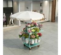 Multifunctional Flower Cart Display Stand with 18 Flower Buckets, Mobile Commercial Display Rack for Market Stall and Outdoor Pop-up Events(Mint Green)