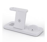 Multifunctional Foldable 6-in-1 Wireless Charger Station Compatible with iPhone/Huawei/Samsung Phone/Watch/Headphones Wireless Charging Convenient for Storage and Carrying (White, for Apple)