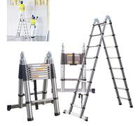 Multifunctional Foldable Telescopic Herringbone Ladder - A-Shaped & Straight, Heavy Duty Anti-Tilt Stainless Steel, 16 Steps Fully Extended to 5M/16.5FT